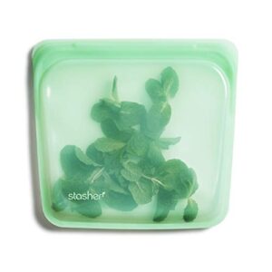 stasher reusable silicone storage bag, food storage container, microwave and dishwasher safe, leak-free, sandwich, mint