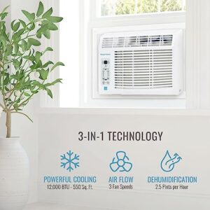 Keystone Energy Star 12,000 BTU Window Mounted Air Conditioner & Dehumidifier with Smart Remote Control - Window AC Unit for Apartment, Living Room, Garage & Medium Sized Rooms up to 550 Sq.Ft.