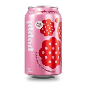 poppi sparkling prebiotic raspberry rose soda w/ gut health & immunity benefits, beverages made with apple cider vinegar, seltzer water & fruit juice, low calorie & low sugar drinks, 12oz (12 pack) (packaging may vary)