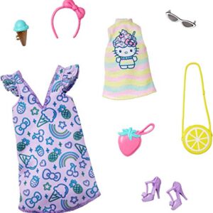 Barbie Storytelling Fashion Pack of Doll Clothes Inspired by Hello Kitty & Friends: Dress, Top & 6 Sweet-Themed Accessories Dolls, Gift for 3 to 8 Year Olds