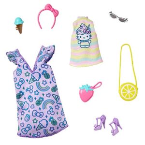 Barbie Storytelling Fashion Pack of Doll Clothes Inspired by Hello Kitty & Friends: Dress, Top & 6 Sweet-Themed Accessories Dolls, Gift for 3 to 8 Year Olds