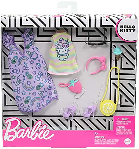 Barbie Storytelling Fashion Pack of Doll Clothes Inspired by Hello Kitty & Friends: Dress, Top & 6 Sweet-Themed Accessories Dolls, Gift for 3 to 8 Year Olds