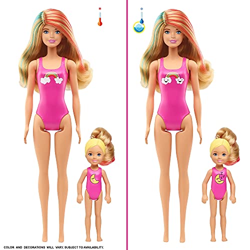 Barbie Color Reveal Set with 50+ Surprises Including 2 Dolls, 3 Pets & 36 Slumber Party-Themed Accessories; Water Reveals Dolls’ & Pets’ Looks & Creates Color Change on Certain Pieces; 28 Mystery Bags