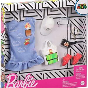 Barbie Storytelling Fashion Pack of Doll Clothes Inspired by Super Mario: Dress with Graphic Print & 6 Accessories Dolls, Gift for 3 to 8 Year Olds