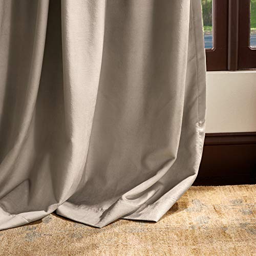 MARTHA STEWART Lucca Velvet Blackout Back Tab Window Curtain Panel Pair, 84", Linen, 84.00" x 50.00"