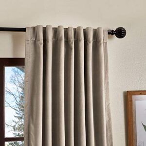 MARTHA STEWART Lucca Velvet Blackout Back Tab Window Curtain Panel Pair, 84", Linen, 84.00" x 50.00"