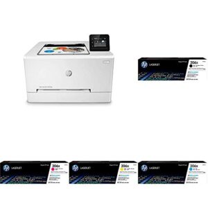 hp color laserjet pro m255dw wireless laser-printer, remote mobile print, duplex printing (7kw64a) with xl-toner-cartridges - 4 colors