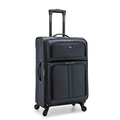 U.S. Traveler Anzio Softside Expandable Spinner Luggage, Dark Grey, Checked-Medium 26-Inch