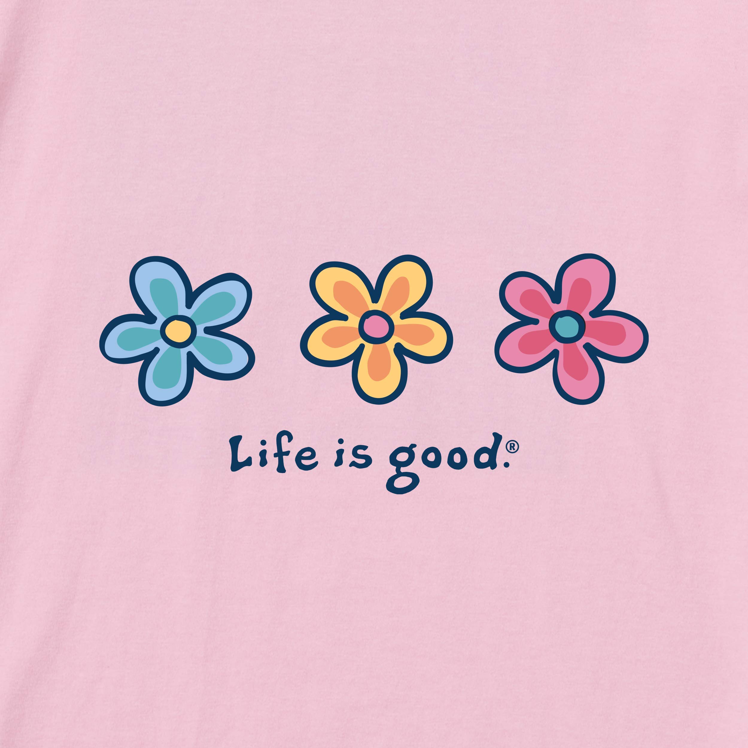 Life is Good Women's Standard Autumn Season Cotton Tee Crewneck Graphic Long Sleeve T-Shirt, Three Daisies, Happy Pink, XX-Large