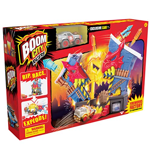 Boom City Racers - Fireworks Factory - 3 in 1 Transforming Playset - Rip, Race, Explode | Includes Exclusive Collectible Car - Thrilling Fun, Engaging Play