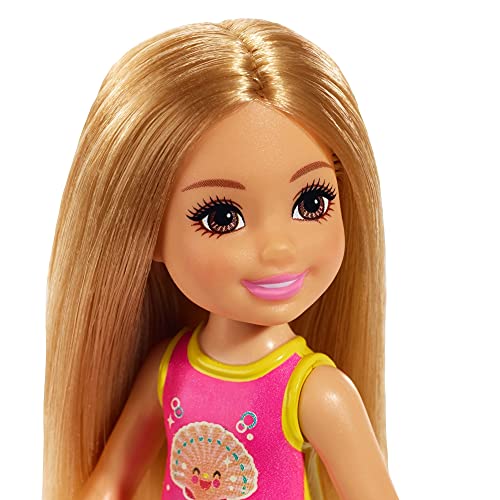 Barbie Club Chelsea Beach Doll, 6-inch, Pink and Yellow Sea Shell Bathing Suit