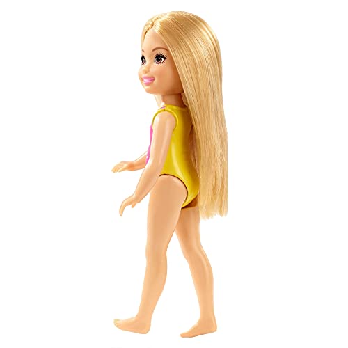 Barbie Club Chelsea Beach Doll, 6-inch, Pink and Yellow Sea Shell Bathing Suit