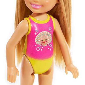 Barbie Club Chelsea Beach Doll, 6-inch, Pink and Yellow Sea Shell Bathing Suit