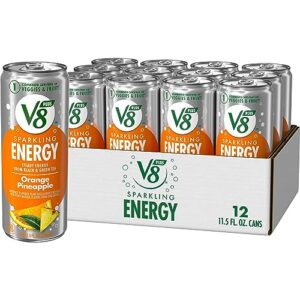 v8 +sparkling energy orange pineapple energy drink, made with real vegetable and fruit juices, 11.5 fl oz can (pack of 12)
