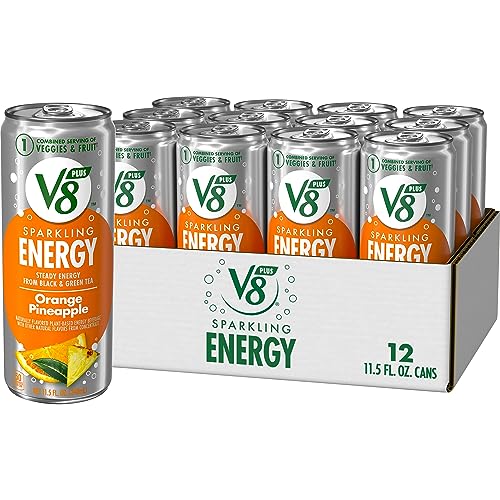 V8 +SPARKLING ENERGY Orange Pineapple Energy Drink, Made with Real Vegetable and Fruit Juices, 11.5 FL OZ Can (Pack of 12)