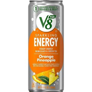 V8 +SPARKLING ENERGY Orange Pineapple Energy Drink, Made with Real Vegetable and Fruit Juices, 11.5 FL OZ Can (Pack of 12)