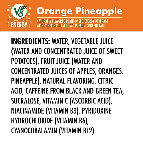 V8 +SPARKLING ENERGY Orange Pineapple Energy Drink, Made with Real Vegetable and Fruit Juices, 11.5 FL OZ Can (Pack of 12)