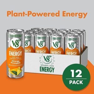 V8 +SPARKLING ENERGY Orange Pineapple Energy Drink, Made with Real Vegetable and Fruit Juices, 11.5 FL OZ Can (Pack of 12)