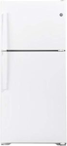 ge 30 inch freestanding top freezer refrigerator with 19.11 cu. ft. total capacity, 2 glass shelves, 5.6 cu. ft. freezer capacity, right hinge, crisper drawer, frost free defrost (white)
