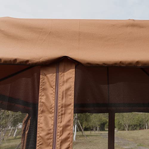 Outsunny 10' x 10' Patio Gazebo, Outdoor Gazebo Canopy Shelter with Double Vented Roof, Netting and Curtains, for Garden, Lawn, Backyard and Deck, Brown