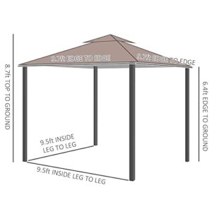 Outsunny 10' x 10' Patio Gazebo, Outdoor Gazebo Canopy Shelter with Double Vented Roof, Netting and Curtains, for Garden, Lawn, Backyard and Deck, Brown