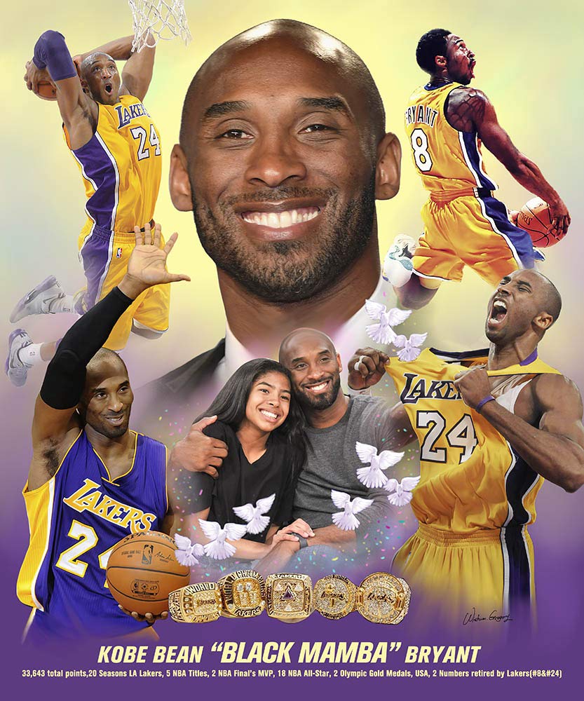 Wishum Gregory, Mamba Love Kobe/Gianna Bryant - Art Print Poster, Paper Size 20" x 16" Image Size 20" x 16"(B4736m)