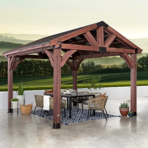 Backyard Discovery Arlington 12x12 All Cedar Gazebo, Walnut, Insulated Steel Roof, Water Resistant, Wind Resistant up to 100 MPH, Withstand 7,886 lbs of Snow