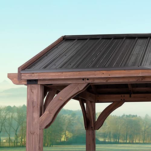 Backyard Discovery Arlington 12x12 All Cedar Gazebo, Walnut, Insulated Steel Roof, Water Resistant, Wind Resistant up to 100 MPH, Withstand 7,886 lbs of Snow