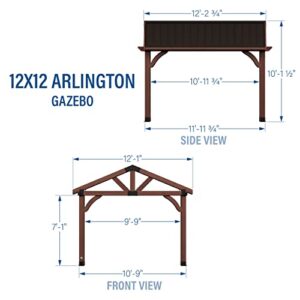 Backyard Discovery Arlington 12x12 All Cedar Gazebo, Walnut, Insulated Steel Roof, Water Resistant, Wind Resistant up to 100 MPH, Withstand 7,886 lbs of Snow