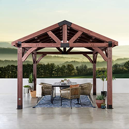 Backyard Discovery Arlington 12x12 All Cedar Gazebo, Walnut, Insulated Steel Roof, Water Resistant, Wind Resistant up to 100 MPH, Withstand 7,886 lbs of Snow