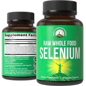 raw whole food selenium supplement - pure selenium vegan capsules for immune system, thyroid support, heart health, prostate. superior absorption 30 pills