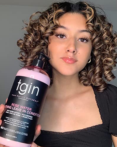 tgin Rose Water Smoothing Leave-In Conditioner for Natural Hair - Protective Styles - Curls - Waves - Detangler - Great for low porosity hair - Fine hair 13oz