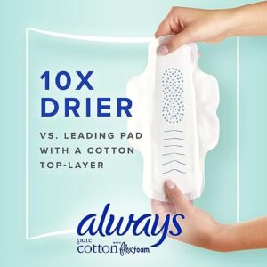 Always Pure Cotton, Feminine Pads For Women, Size 2 Heavy Flow Absorbency, Multipack, With Flexfoam, With Wings, Unscented, 24 Count x 3 Packs (72 Count total)