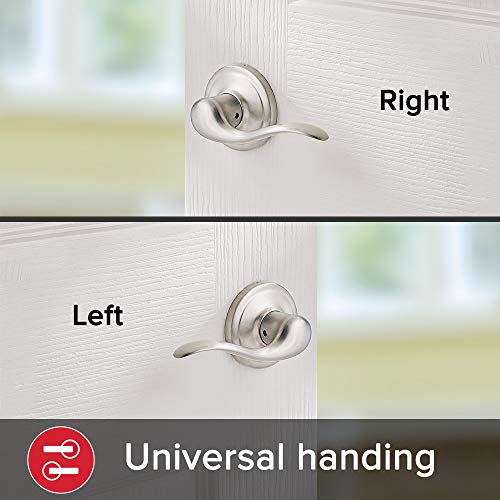 Kwikset Prescott Entry Door Handleset and Lever, Stylish Front Door Handle Featuring Microban Protection, Non-Locking, Deadbolt Not Included, Satin Nickel