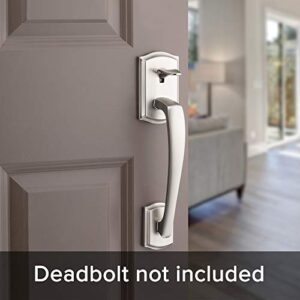 Kwikset Prescott Entry Door Handleset and Lever, Stylish Front Door Handle Featuring Microban Protection, Non-Locking, Deadbolt Not Included, Satin Nickel
