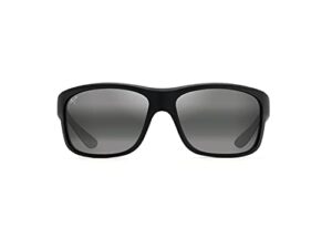 maui jim men's southern cross polarized wrap sunglasses, soft black/sea blue/ grey/neutral grey, large