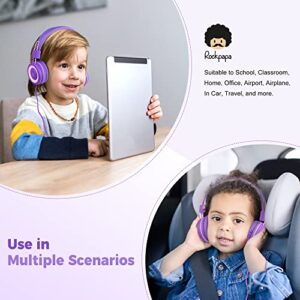 Yomuse C89 Kids Headphones, Wired Headphone Without Microphone, On Ear Headphone with Adjustable, 3.5mm Aux Nylon Cable, Foldable Headphones for School Travel Girls Boys (Pink Purple)