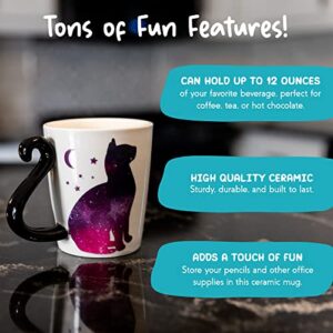 infloatables Color-Changing Cat Mug - 3D Ceramic Black Cute Coffee Mug - Holds 12 Ounces - Heat Sensitive Moon Cat Mug - Unique Birthday /Mom Gifts For Women