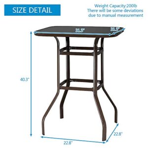 VINGLI Outdoor Bar Table Metal Brown Patio Bar Table, Tempered Glass Table Top Outdoor Console Tables Pub Table for Patio High Top Table