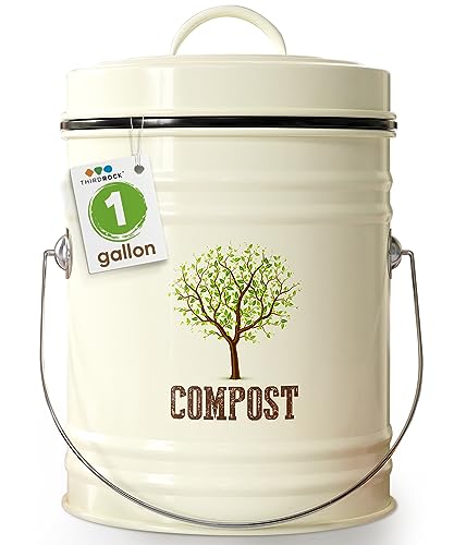 Third Rock Compost Bin Kitchen – 1.0 Gallon Countertop Compost Bin with Lid – Kitchen Compost Bin Countertop – Indoor Compost Bin Kitchen Counter Includes Inner Compost Bucket Liner - Indoor Composter