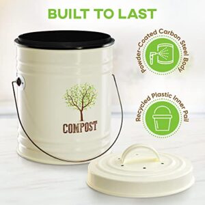 Third Rock Compost Bin Kitchen – 1.0 Gallon Countertop Compost Bin with Lid – Kitchen Compost Bin Countertop – Indoor Compost Bin Kitchen Counter Includes Inner Compost Bucket Liner - Indoor Composter