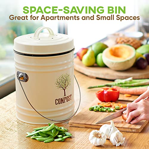 Third Rock Compost Bin Kitchen – 1.0 Gallon Countertop Compost Bin with Lid – Kitchen Compost Bin Countertop – Indoor Compost Bin Kitchen Counter Includes Inner Compost Bucket Liner - Indoor Composter