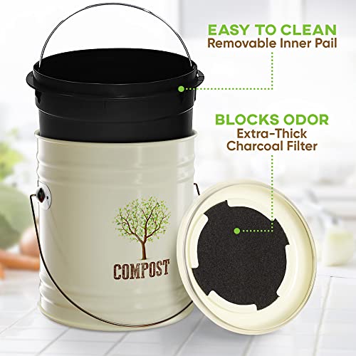 Third Rock Compost Bin Kitchen – 1.0 Gallon Countertop Compost Bin with Lid – Kitchen Compost Bin Countertop – Indoor Compost Bin Kitchen Counter Includes Inner Compost Bucket Liner - Indoor Composter