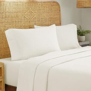 california design den 100% organic cotton queen sheet set, gots certified - percale sheets queen - soft cooling sheets - deep pockets - 4 piece cotton bed sheets queen, ivory sheets