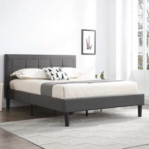 classic brands mornington upholstered platform bed | headboard and wood frame with wood slat support, full, grey