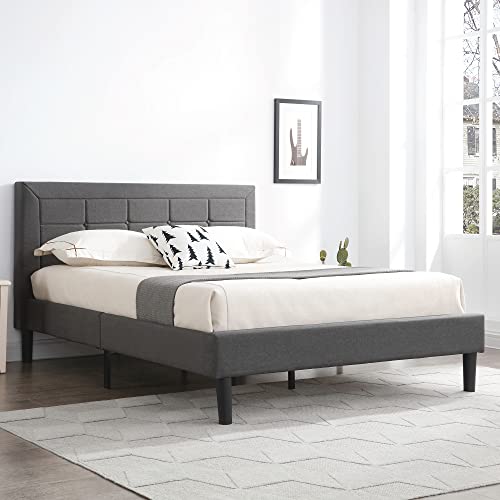 Classic Brands Mornington Upholstered Platform Bed | Headboard and Wood Frame with Wood Slat Support, Full, Grey