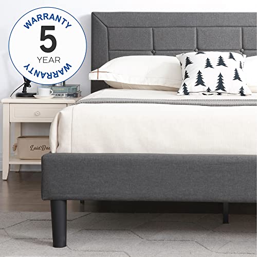 Classic Brands Mornington Upholstered Platform Bed | Headboard and Wood Frame with Wood Slat Support, Full, Grey