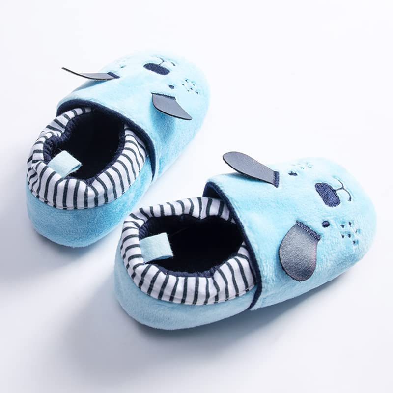 COSANKIM Infant Baby Boys Girls Slipper Soft Sole Non Skid Sneaker Moccasins Toddler First Walker Cirb House Shoes, 18-24 Months Toddler, 01 blue dog