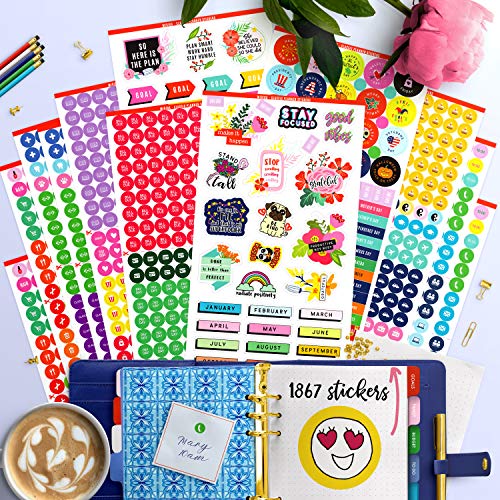 Mirida Planner Stickers – 1867 Daily Icons and Inspirational Stickers for Adults Calendar, Classic Pack for Budget, Work, and Holidays