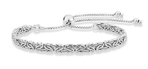 miabella italian 925 sterling silver 4mm byzantine adjustable bolo link chain bracelet for women handmade in italy (sterling silver)